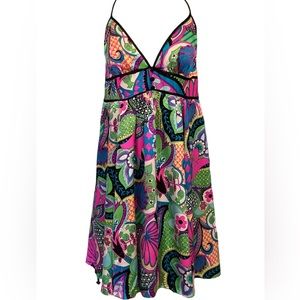 BOSTON PROPER VINTAGE Y2K NEON SILK FLORAL HALTER DRESS. MADE‎ IN THE U.S…